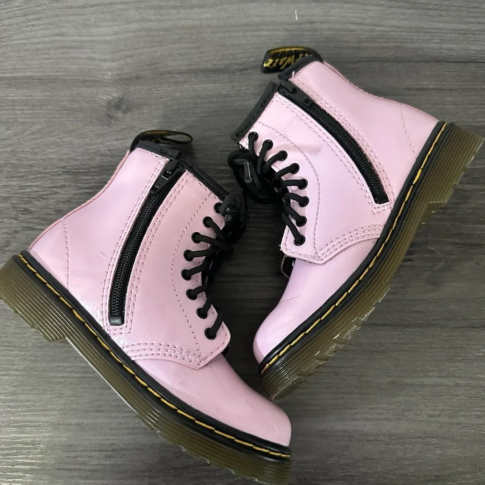 Dr. Martens Kids 1460 Toddler Size 9 Pink Patent Combat Boots Side Zip